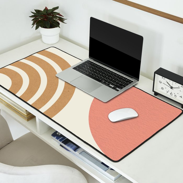 Mid century modern pink Sun and Rainbow Desk Mat Gallery Image 2