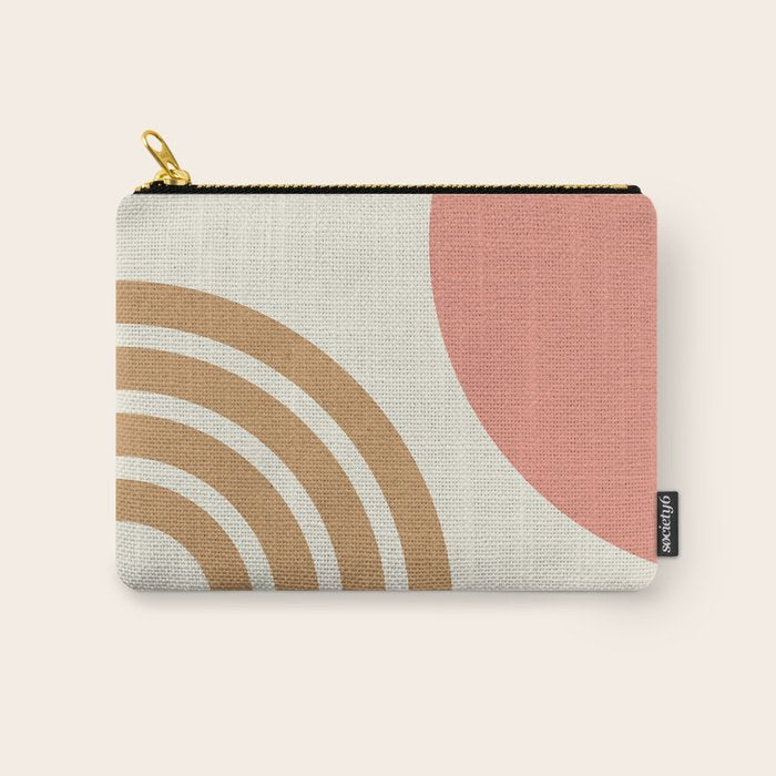 Mid century modern pink Sun and Rainbow Carry All Pouch Gallery Image 1