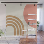Mid century modern pink Sun and Rainbow Wall Mural Gallery Image 1