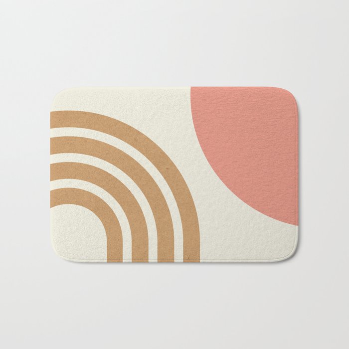 Mid century modern pink Sun and Rainbow Bath Mat Gallery Image 1