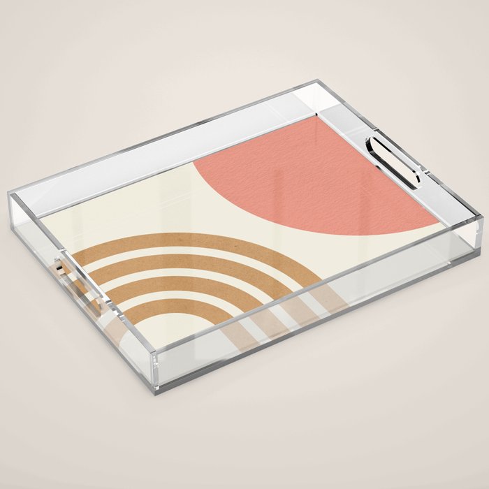 Mid century modern pink Sun and Rainbow Acrylic Tray Gallery Image 1