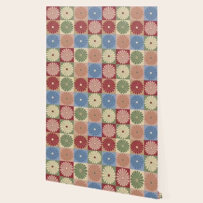 Retro Flowers Check Pattern XIX Wallpaper Gallery Image 2
