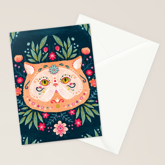 Candied Sugar Skull Kitty Stationery Card Gallery Image 2
