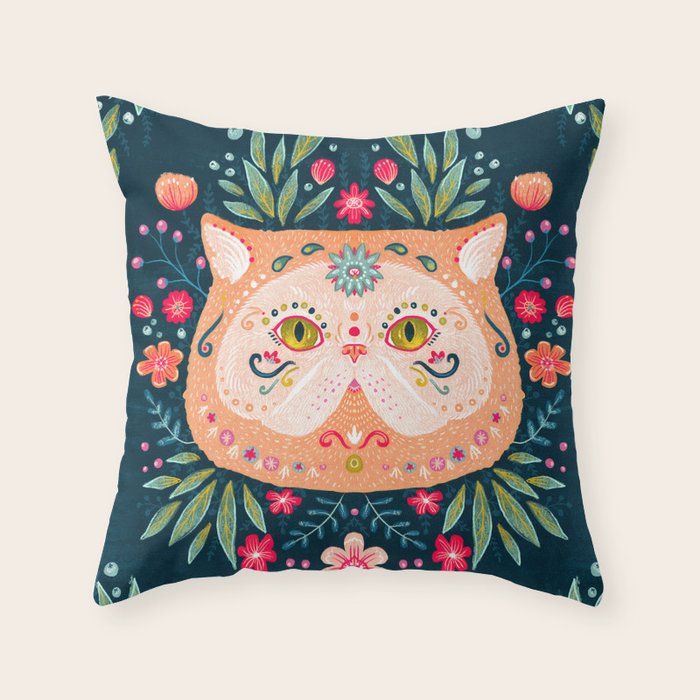 Candied Sugar Skull Kitty Throw Pillow Gallery Image 6