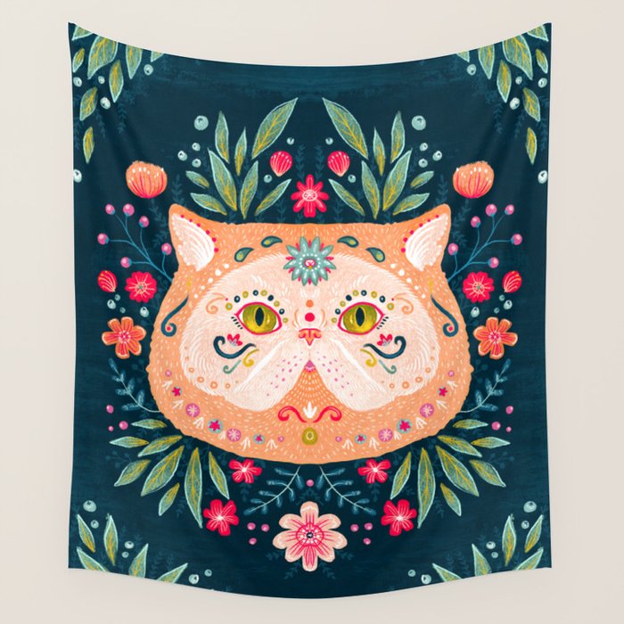 Candied Sugar Skull Kitty Wall Tapestry Gallery Image 1