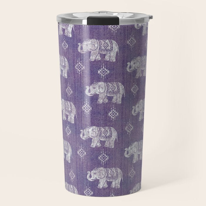 Elephants on Linen - Amethyst Travel Mug Gallery Image 1
