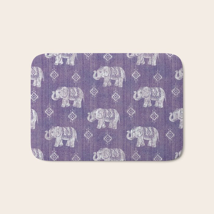 Elephants on Linen - Amethyst Bath Mat Gallery Image 1