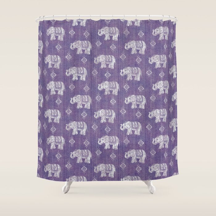 Elephants on Linen - Amethyst Shower Curtain Gallery Image 1