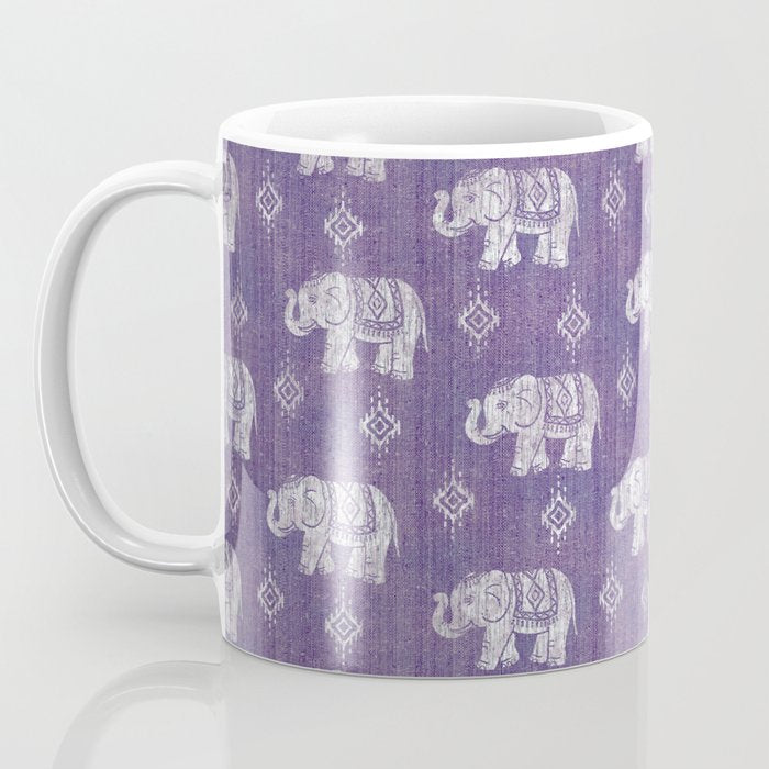 Elephants on Linen - Amethyst Coffee Mug Gallery Image 3