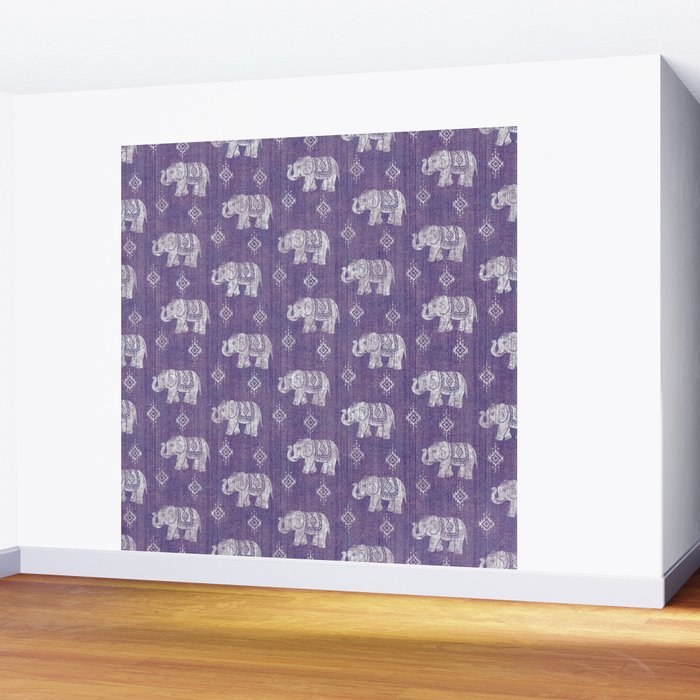 Elephants on Linen - Amethyst Wall Mural Gallery Image 2