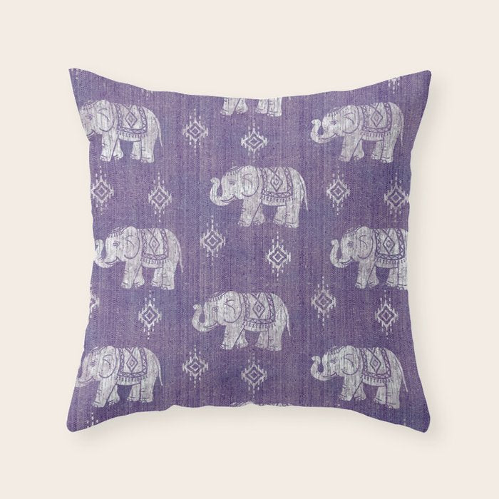 Elephants on Linen - Amethyst Throw Pillow Gallery Image 6