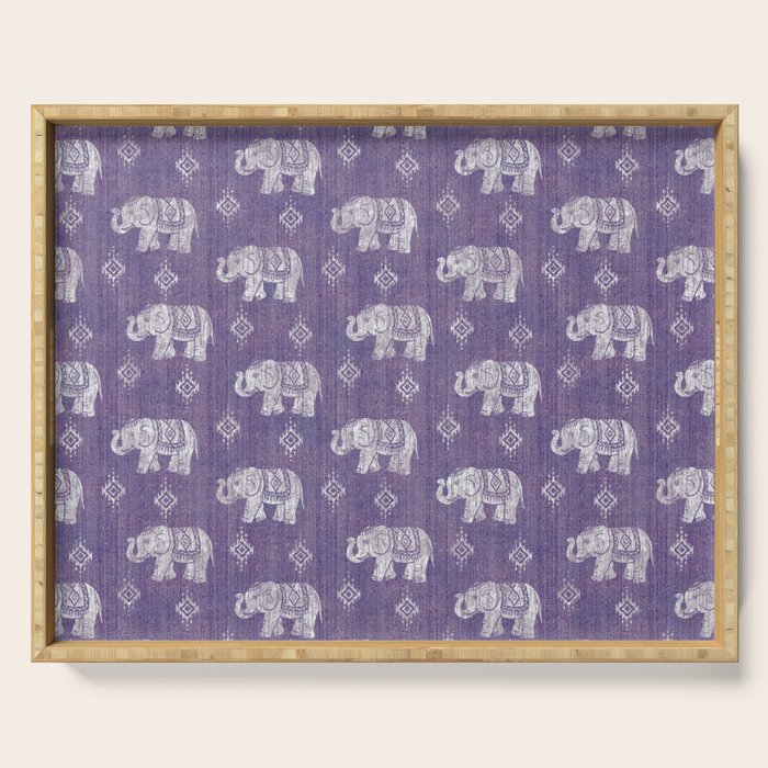 Elephants on Linen - Amethyst Serving Tray Gallery Image 1
