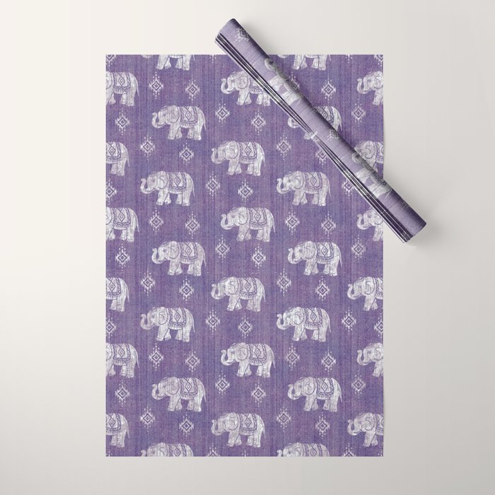 Elephants on Linen - Amethyst Wrapping Paper Gallery Image 1
