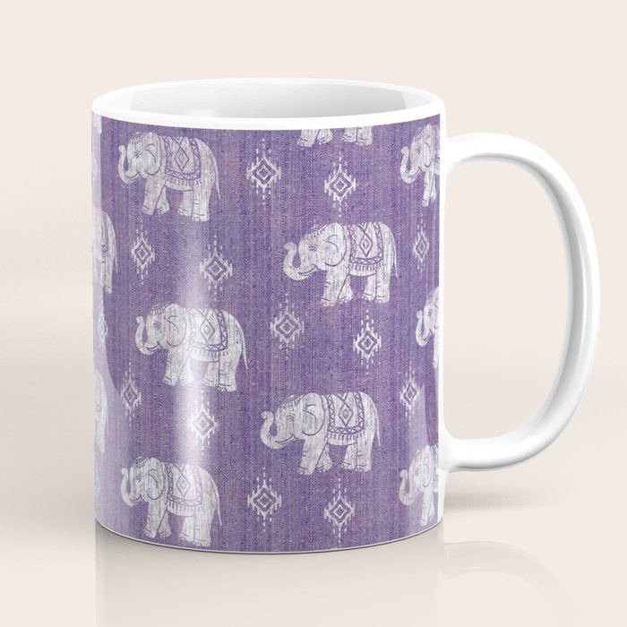 Elephants on Linen - Amethyst Coffee Mug Gallery Image 1