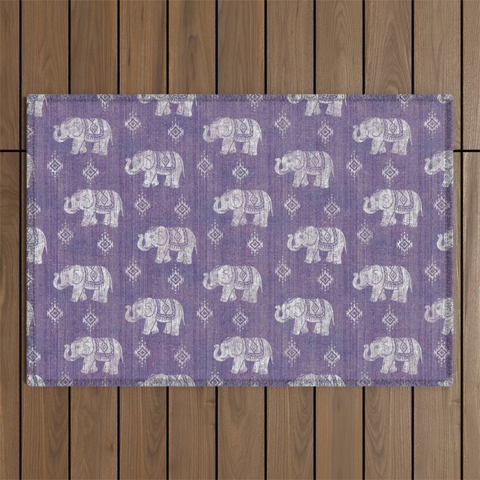 Elephants on Linen - Amethyst Outdoor Rug Gallery Image 1