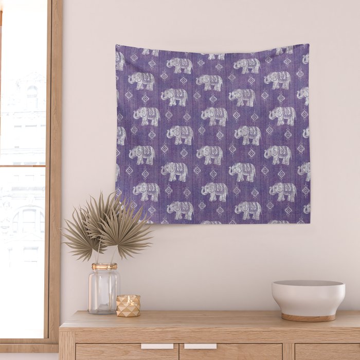 Elephants on Linen - Amethyst Wall Tapestry Gallery Image 2