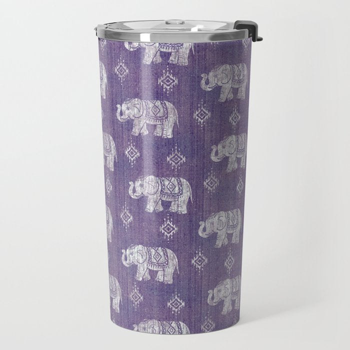 Elephants on Linen - Amethyst Travel Mug Gallery Image 2