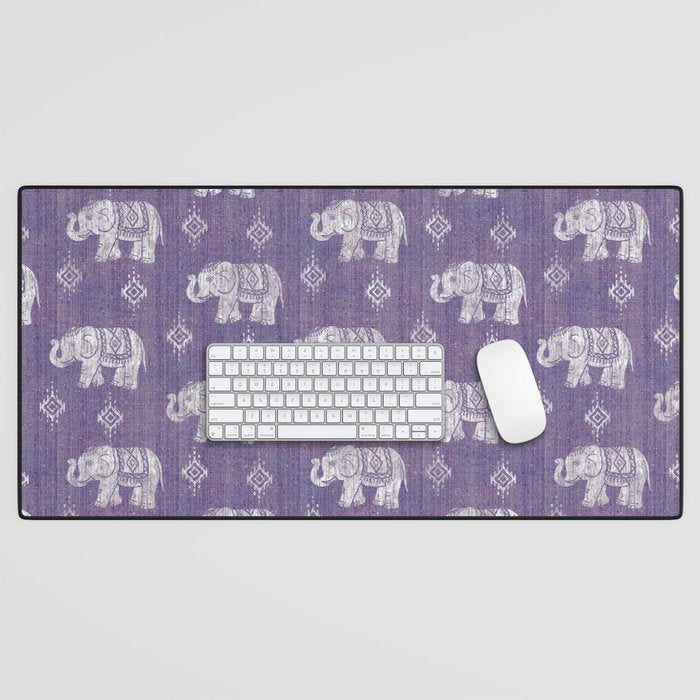 Elephants on Linen - Amethyst Desk Mat Gallery Image 1