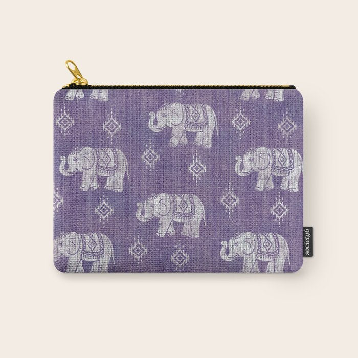 Elephants on Linen - Amethyst Carry All Pouch Gallery Image 1