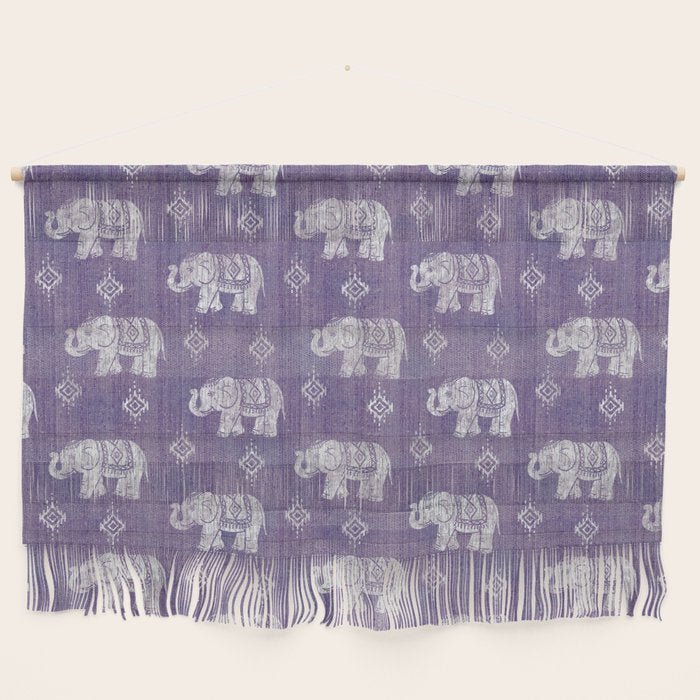 Elephants on Linen - Amethyst Wall Hanging Gallery Image 1