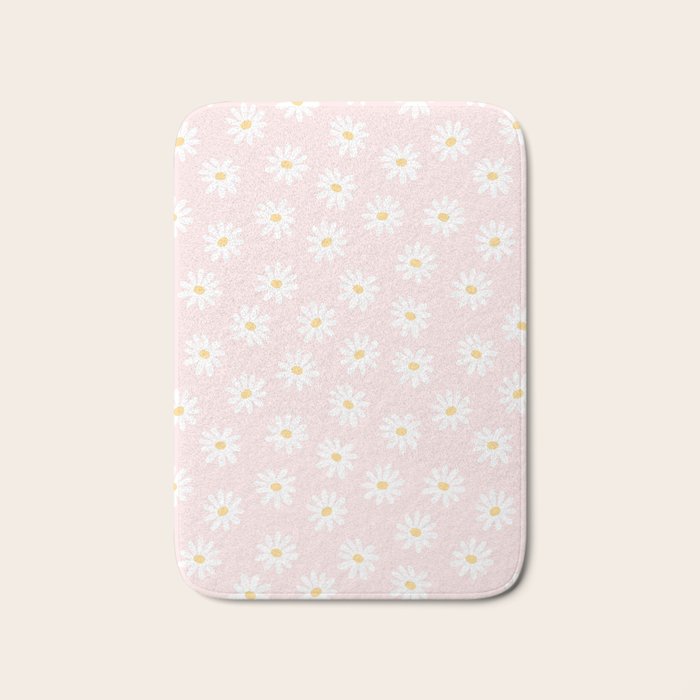 Pink Daisy Pattern Bath Mat Gallery Image 1