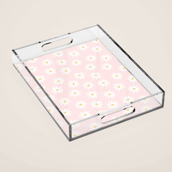 Pink Daisy Pattern Acrylic Tray Gallery Image 1