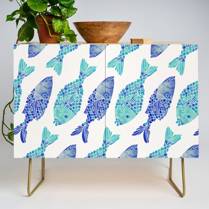 Indonesian Fish Duo - Navy & Turquoise Palette Credenza Gallery Image 1