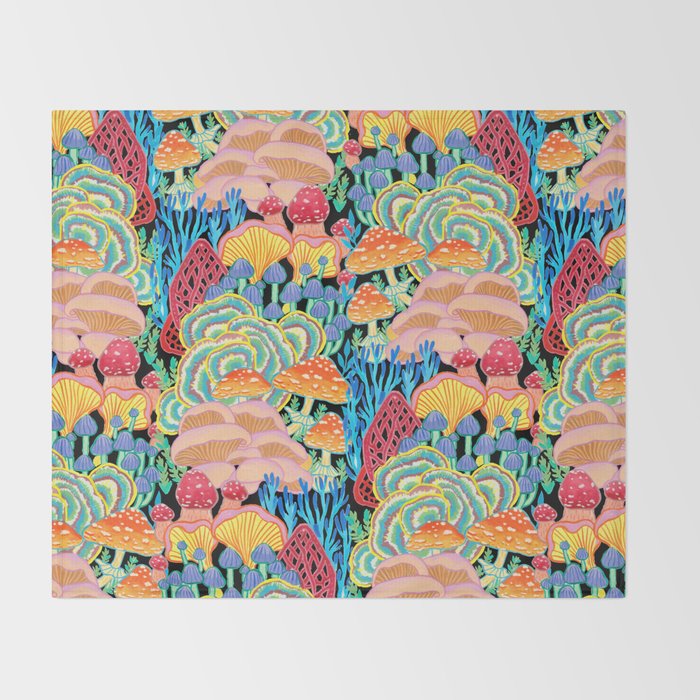 Fungi World (Mushroom world) - BKBG Throw Blanket Gallery Image 2