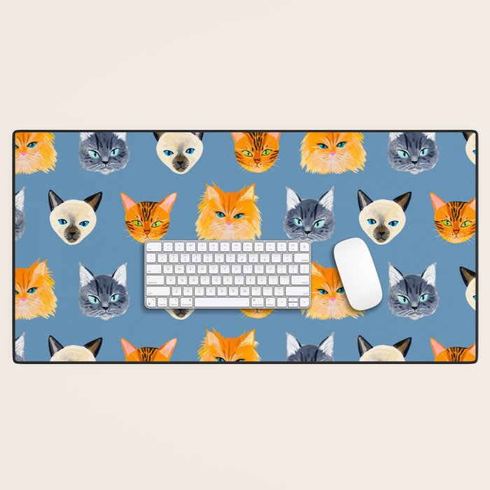 Cats Blue Desk Mat Gallery Image 1