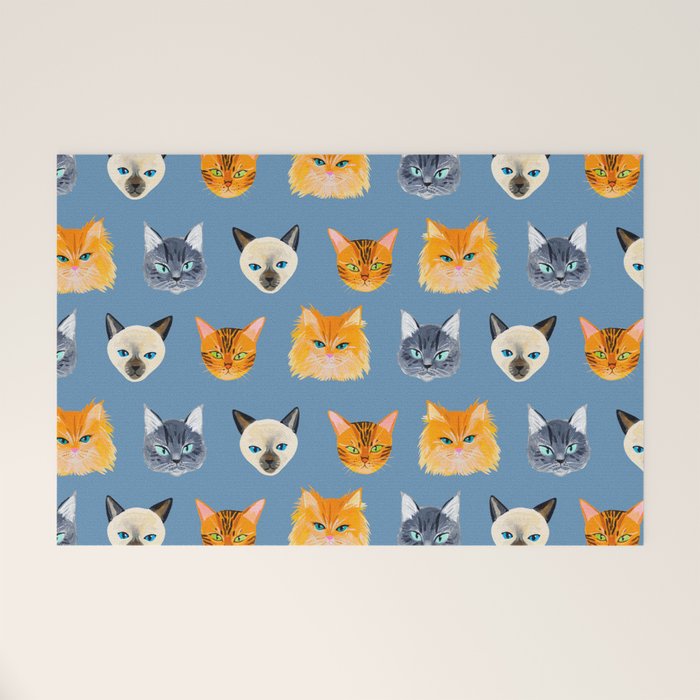 Cats Blue Welcome Mat Gallery Image 1