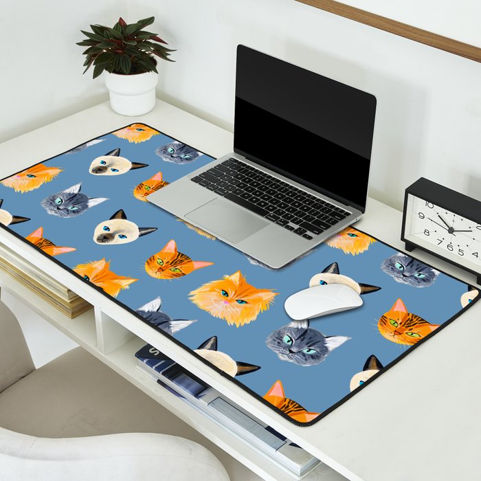 Cats Blue Desk Mat Gallery Image 2