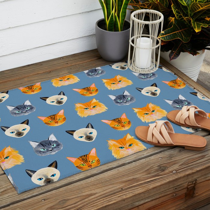 Cats Blue Outdoor Rug Gallery Image 2