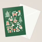 Festive Folk Art Forest Animals - Green and Red Stationery Card Gallery Image 2