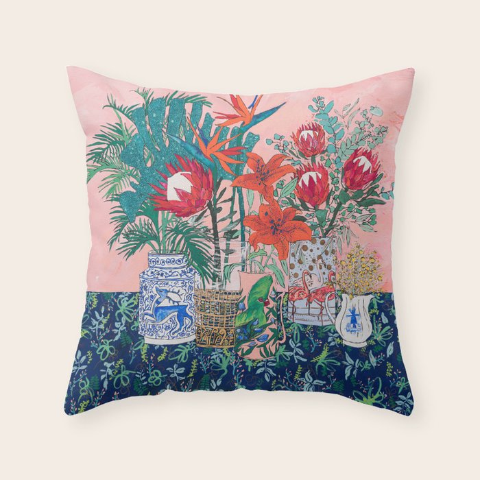 The Domesticated Jungle - Floral Still Life Throw Pillow Gallery Image 1