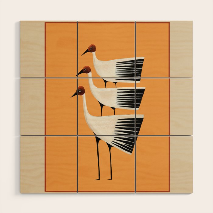 Striped Bird Trio II Wood Wall Art Gallery Image 1