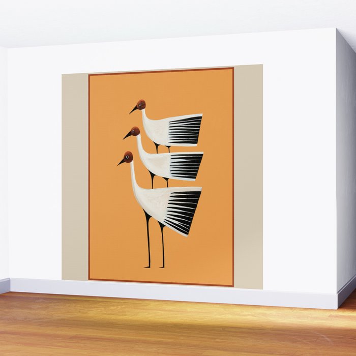 Striped Bird Trio II Wall Mural Gallery Image 2