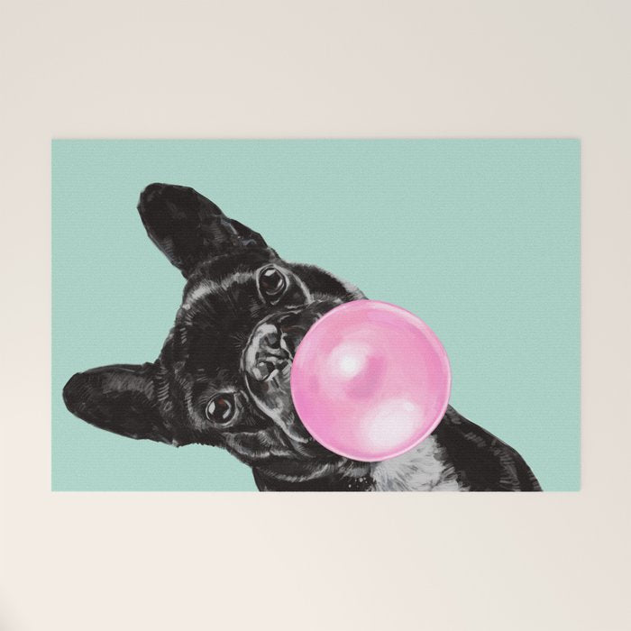 Bubble Gum Sneaky French Bulldog in Green Welcome Mat Gallery Image 1