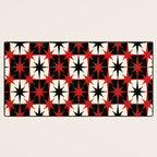 Mid Century Modern Atomic Stars Retro Checkered Starburst Pattern Black Cream Red Desk Mat Gallery Image 3