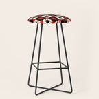 Mid Century Modern Atomic Stars Retro Checkered Starburst Pattern Black Cream Red Stool Gallery Image 1
