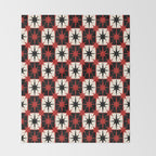 Mid Century Modern Atomic Stars Retro Checkered Starburst Pattern Black Cream Red Throw Blanket Gallery Image 2