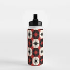 Mid Century Modern Atomic Stars Retro Checkered Starburst Pattern Black Cream Red Water Bottle Gallery Image 2