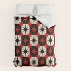 Mid Century Modern Atomic Stars Retro Checkered Starburst Pattern Black Cream Red Comforter Gallery Image 6