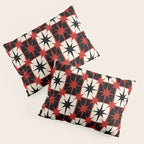 Mid Century Modern Atomic Stars Retro Checkered Starburst Pattern Black Cream Red Pillow Sham Gallery Image 3