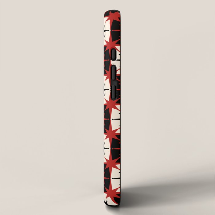 Mid Century Modern Atomic Stars Retro Checkered Starburst Pattern Black Cream Red iPhone Case Gallery Image 2