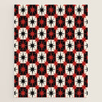 Mid Century Modern Atomic Stars Retro Checkered Starburst Pattern Black Cream Red Jigsaw Puzzle Gallery Image 1
