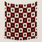 Mid Century Modern Atomic Stars Retro Checkered Starburst Pattern Black Cream Red Wall Tapestry Gallery Image 4