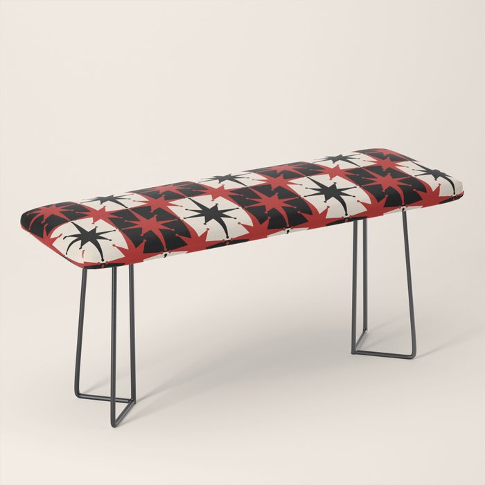 Mid Century Modern Atomic Stars Retro Checkered Starburst Pattern Black Cream Red Bench Gallery Image 1