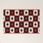 Mid Century Modern Atomic Stars Retro Checkered Starburst Pattern Black Cream Red Welcome Mat Gallery Image 1