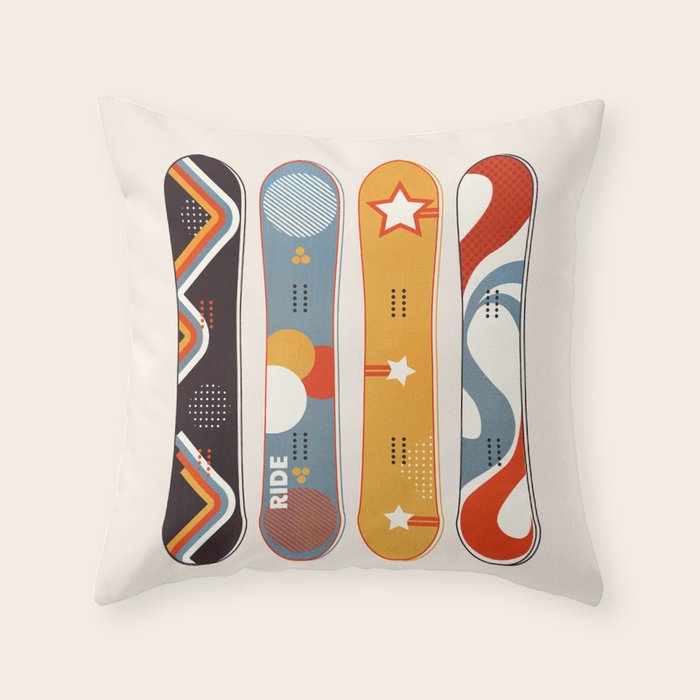 Retro Snowboards  Throw Pillow Gallery Image 1