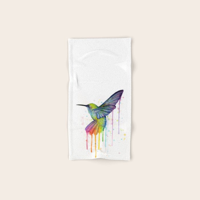 Hummingbird Rainbow Watercolor Hand & Bath Towel Gallery Image 1